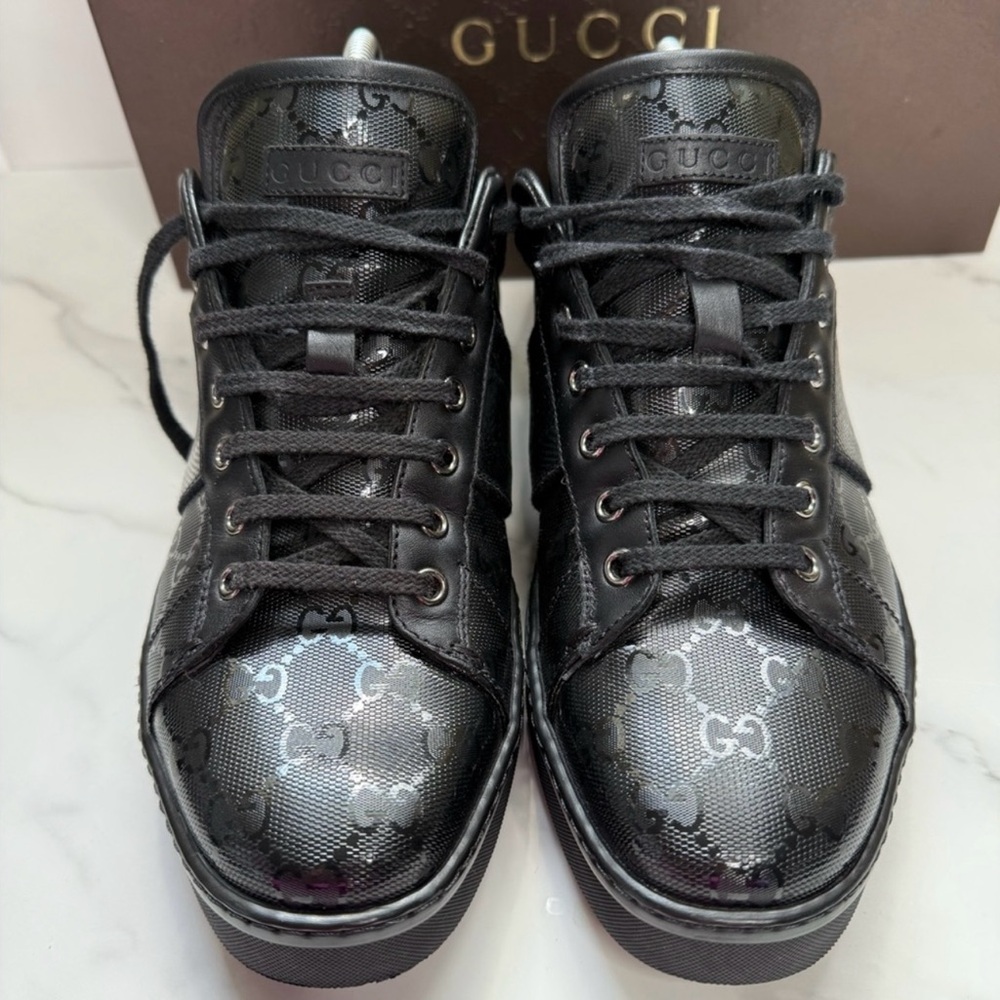Black printed sneakers for men from Gucci used three times